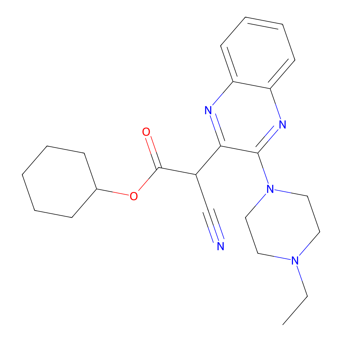 Cyclohexyl 2-cyano-2-[3-(4-ethylpiperazin-1-yl)quinoxalin-2-yl]acetate molecular structure, CAS 586984-67-0