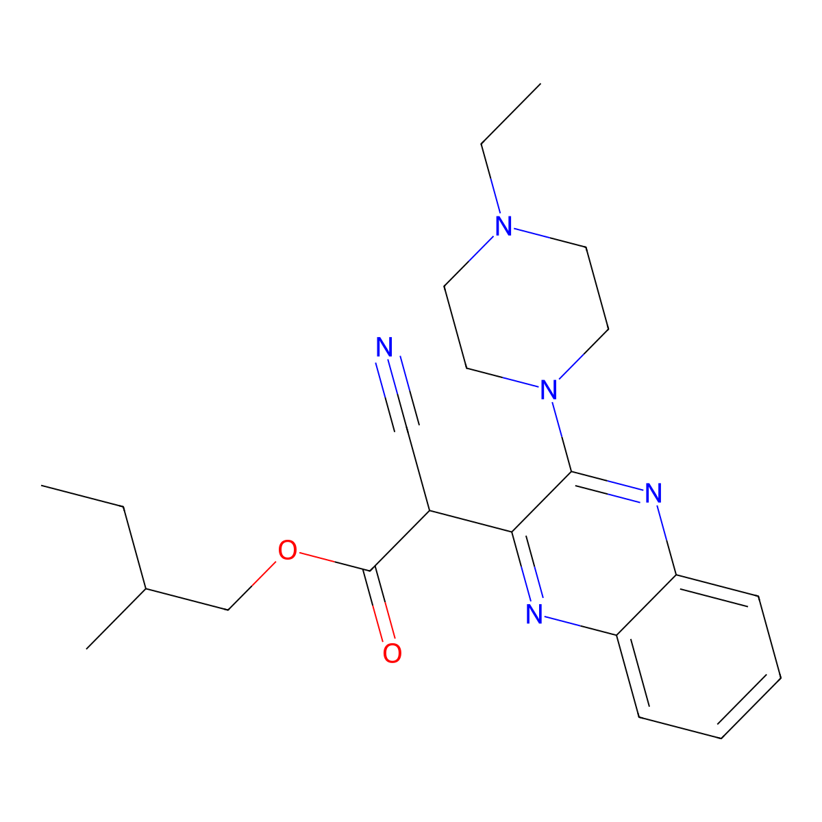 2-Methylbutyl 2-cyano-2-(3-(4-ethylpiperazin-1-yl)quinoxalin-2-yl)acetate molecular structure, CAS 586984-87-4