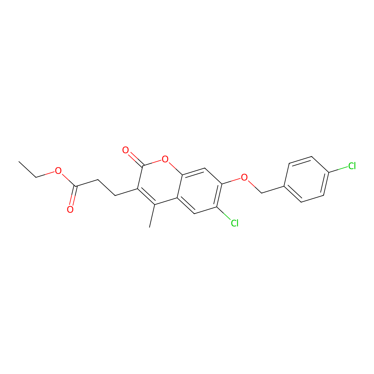 ethyl 3-{6-chloro-7-[(4-chlorobenzyl)oxy]-4-methyl-2-oxo-2H-chromen-3-yl}propanoate molecular structure, CAS 586985-00-4