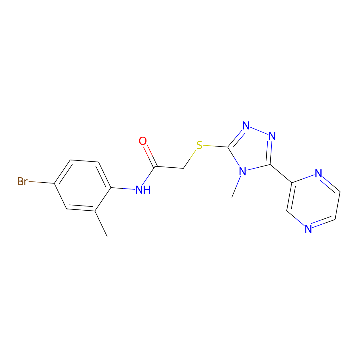 N-(4-bromo-2-methylphenyl)-2-{[4-methyl-5-(pyrazin-2-yl)-4H-1,2,4-triazol-3-yl]sulfanyl}acetamide molecular structure, CAS 586985-39-9