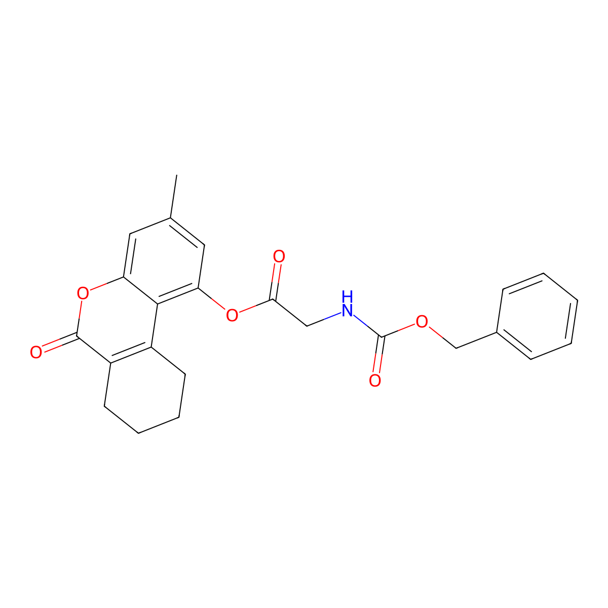 3-methyl-6-oxo-7,8,9,10-tetrahydro-6H-benzo[c]chromen-1-yl N-[(benzyloxy)carbonyl]glycinate molecular structure, CAS 586985-78-6