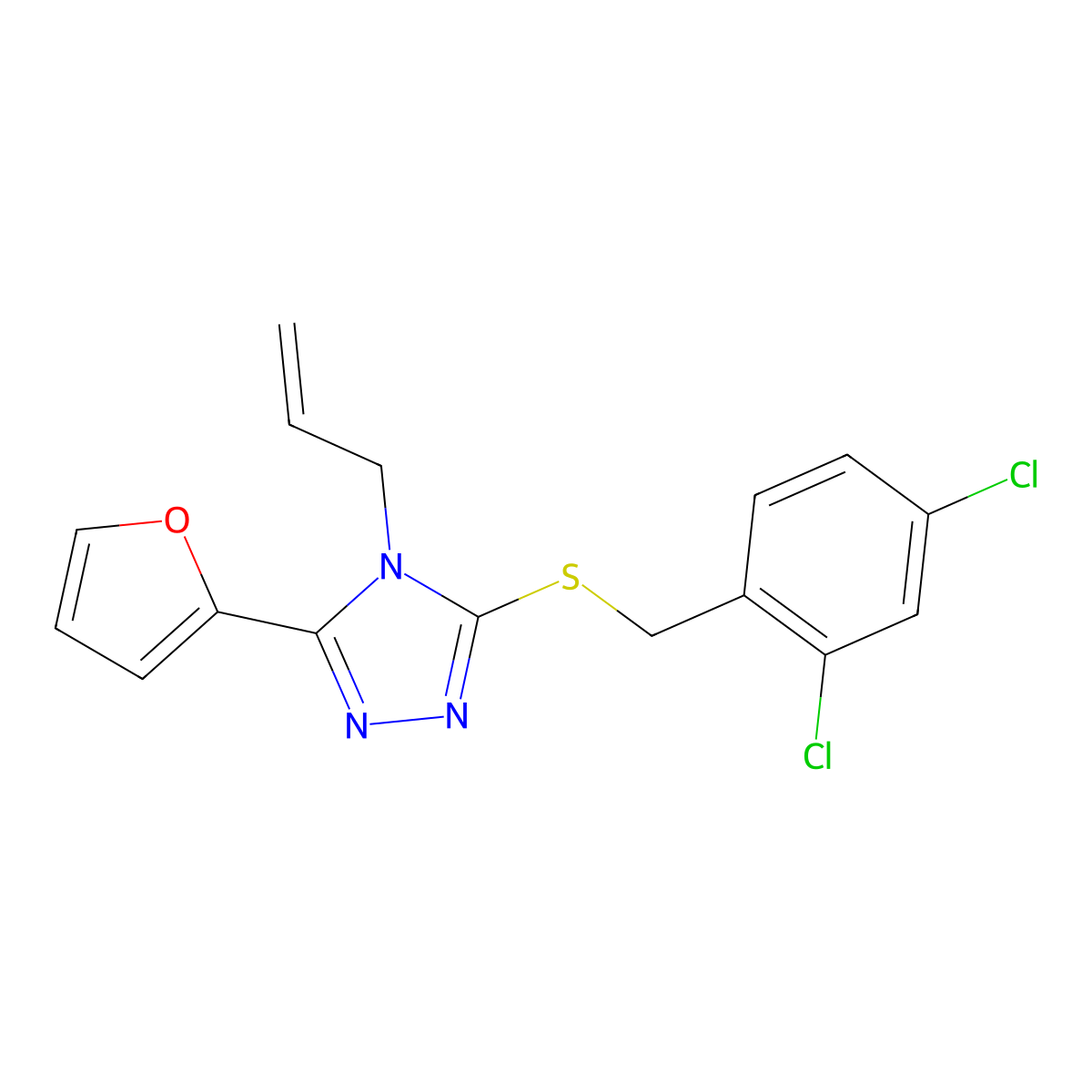 3-[(2,4-Dichlorophenyl)methylthio]-5-(2-furyl)-4-prop-2-enyl-1,2,4-triazole molecular structure, CAS 586986-02-9