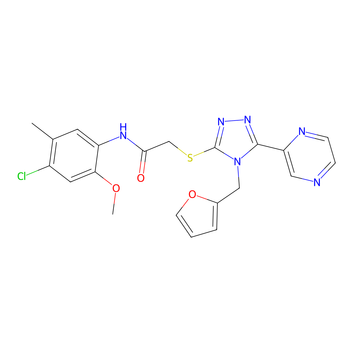 N-(4-chloro-2-methoxy-5-methylphenyl)-2-{[4-(furan-2-ylmethyl)-5-(pyrazin-2-yl)-4H-1,2,4-triazol-3-yl]sulfanyl}acetamide molecular structure, CAS 586986-40-5
