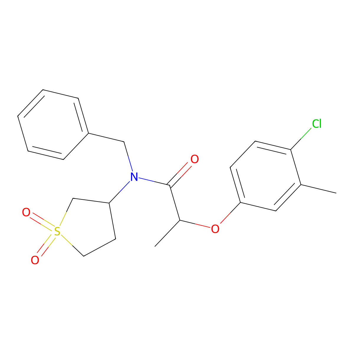 N-benzyl-2-(4-chloro-3-methylphenoxy)-N-(1,1-dioxidotetrahydrothiophen-3-yl)propanamide molecular structure, CAS 586986-50-7