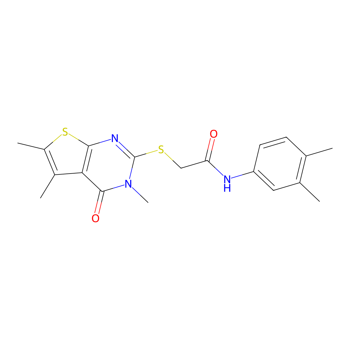 N-(3,4-dimethylphenyl)-2-[(3,5,6-trimethyl-4-oxo-3,4-dihydrothieno[2,3-d]pyrimidin-2-yl)sulfanyl]acetamide molecular structure, CAS 586986-58-5