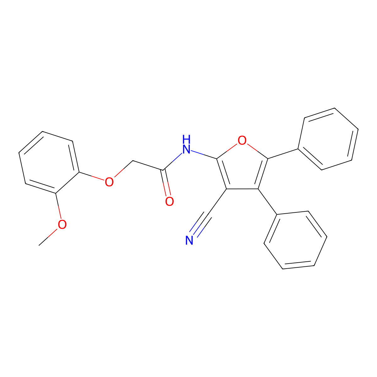 N-(3-cyano-4,5-diphenyl-2-furyl)-2-(2-methoxyphenoxy)acetamide molecular structure, CAS 586987-18-0