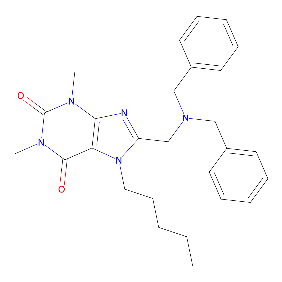 8-[(Dibenzylamino)methyl]-1,3-dimethyl-7-pentylpurine-2,6-dione molecular structure, CAS 586987-60-2