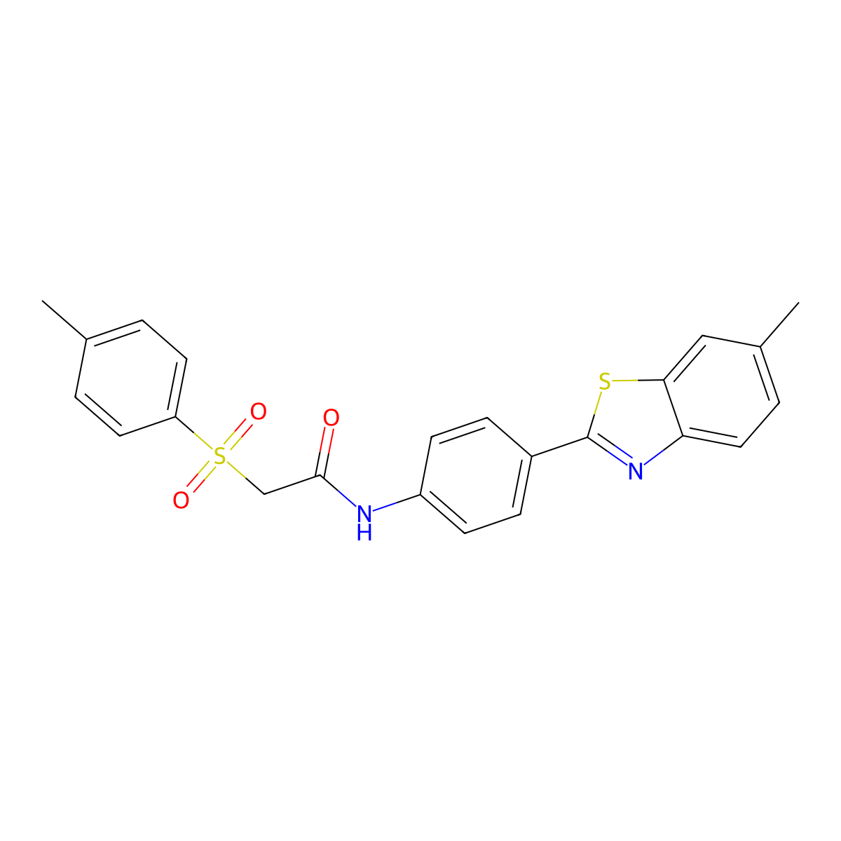 N-[4-(6-methyl-1,3-benzothiazol-2-yl)phenyl]-2-[(4-methylphenyl)sulfonyl]acetamide molecular structure, CAS 586987-77-1
