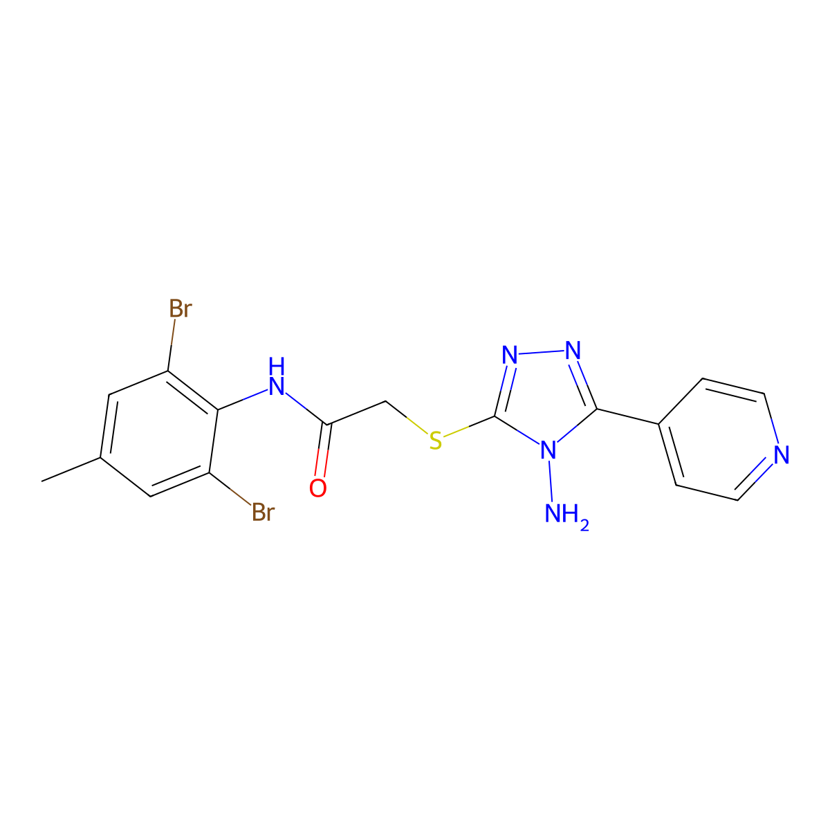 2-(4-amino-5-(4-pyridyl)(1,2,4-triazol-3-ylthio))-N-(2,6-dibromo-4-methylpheny l)acetamide molecular structure, CAS 586988-13-8