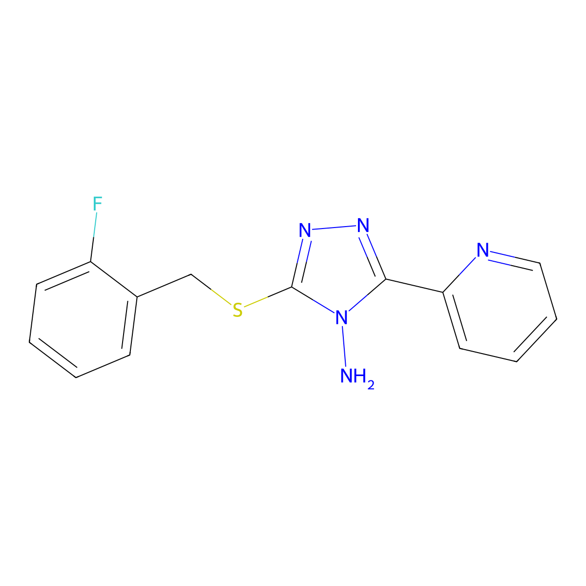 3-(2-Fluoro-benzylsulfanyl)-5-pyridin-2-yl-[1,2,4]triazol-4-ylamine molecular structure, CAS 586988-15-0