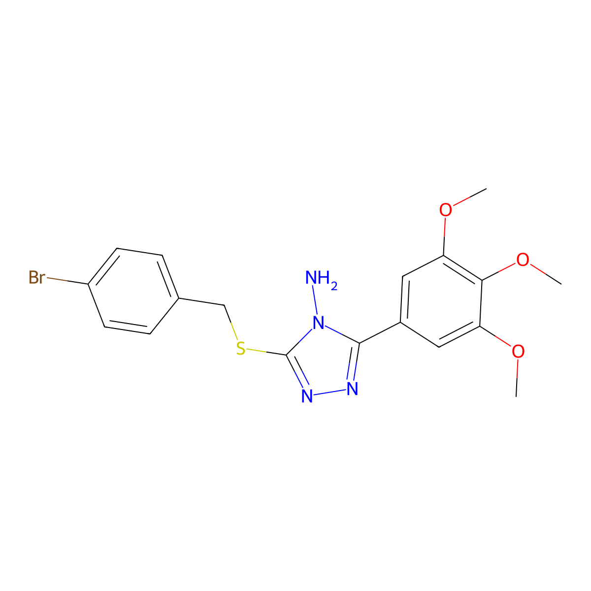 3-[(4-bromobenzyl)sulfanyl]-5-(3,4,5-trimethoxyphenyl)-4H-1,2,4-triazol-4-amine molecular structure, CAS 586988-79-6