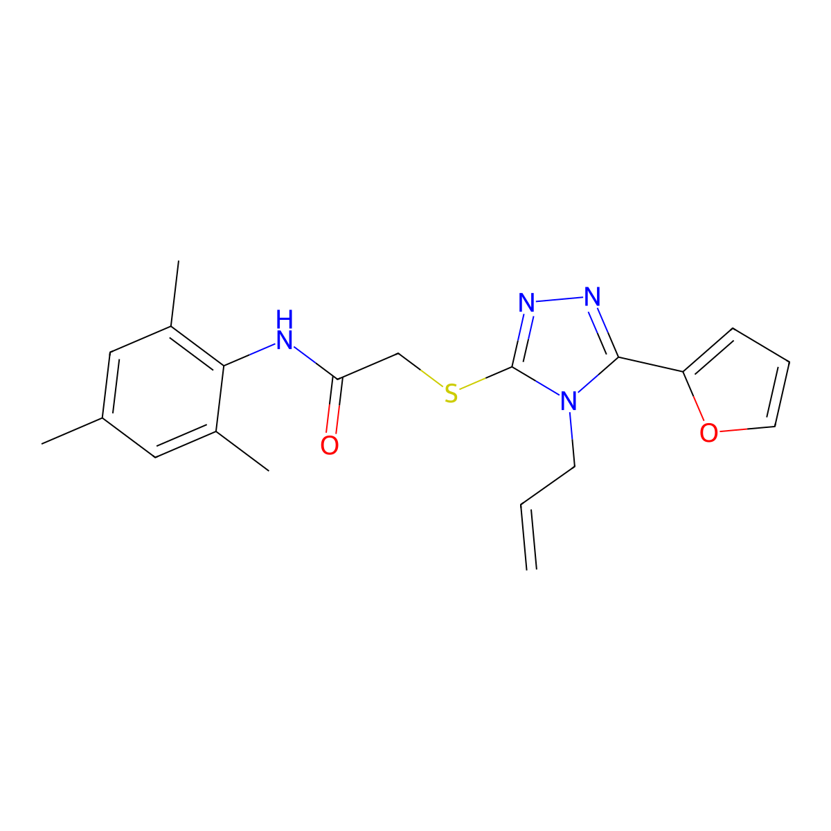 2-{[5-(furan-2-yl)-4-(prop-2-en-1-yl)-4H-1,2,4-triazol-3-yl]sulfanyl}-N-(2,4,6-trimethylphenyl)acetamide molecular structure, CAS 586988-91-2