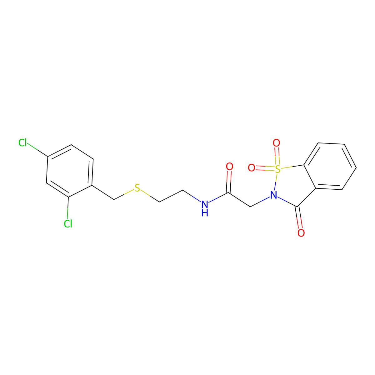 N-[2-[(2,4-dichlorophenyl)methylsulfanyl]ethyl]-2-(1,1,3-trioxo-1,2-benzothiazol-2-yl)acetamide molecular structure, CAS 586988-95-6