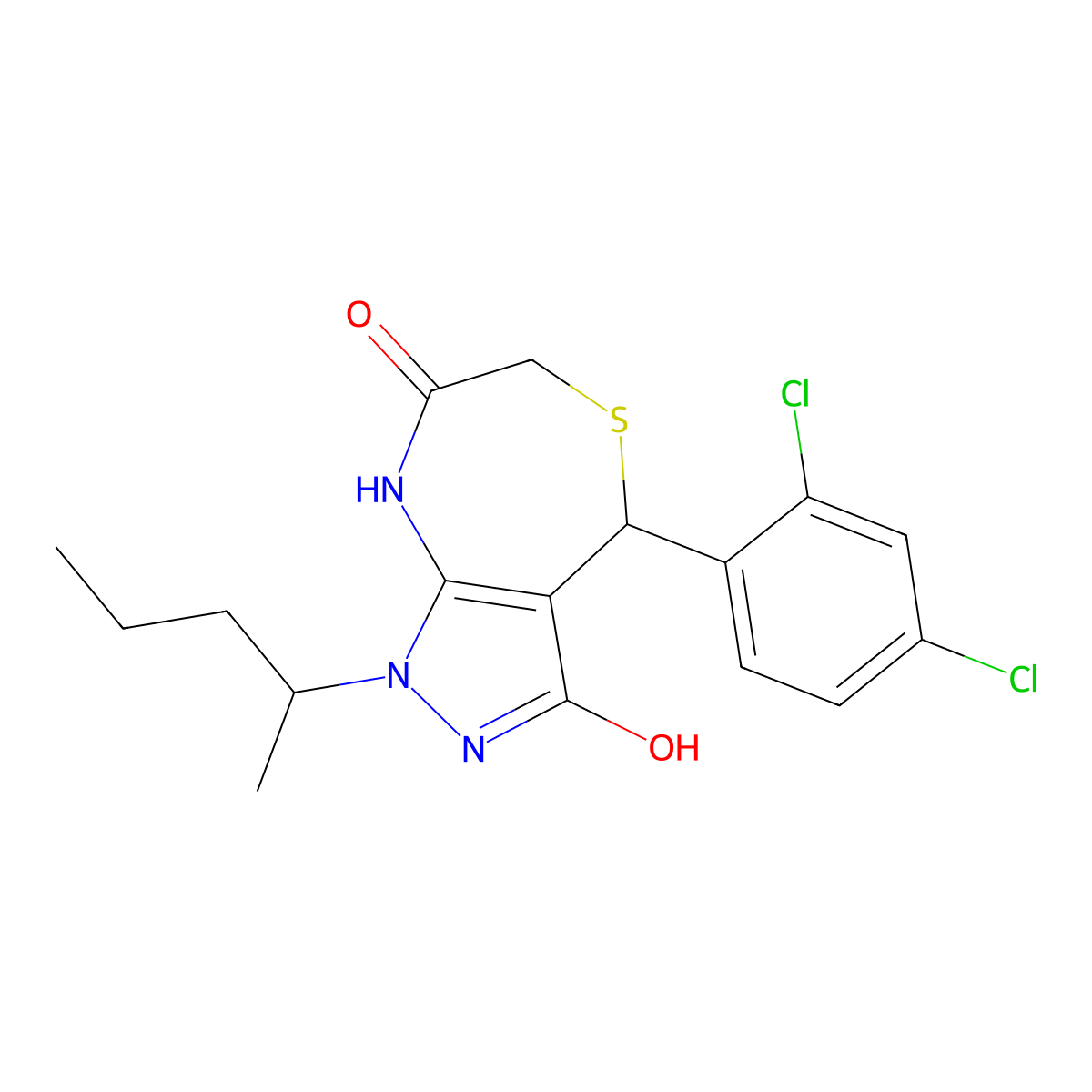 4-(2,4-dichlorophenyl)-1-pentan-2-yl-4,8-dihydro-2H-pyrazolo[3,4-e][1,4]thiazepine-3,7-dione molecular structure, CAS 586989-03-9