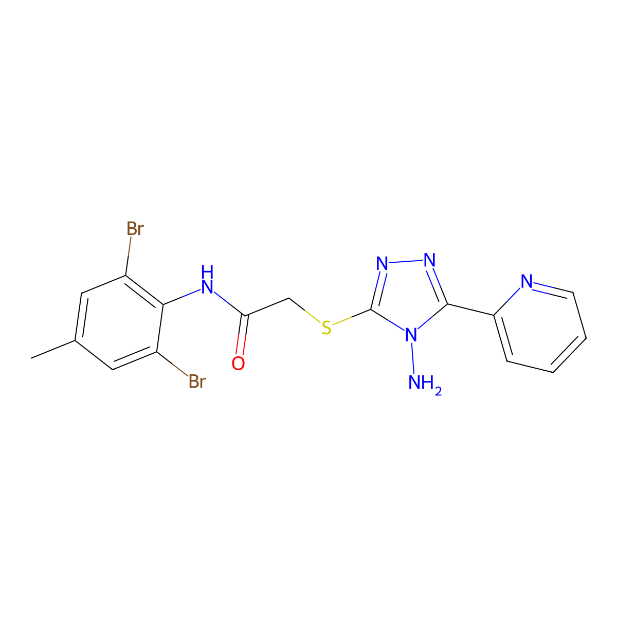 2-(4-amino-5-(2-pyridyl)(1,2,4-triazol-3-ylthio))-N-(2,6-dibromo-4-methylpheny l)acetamide molecular structure, CAS 586989-25-5
