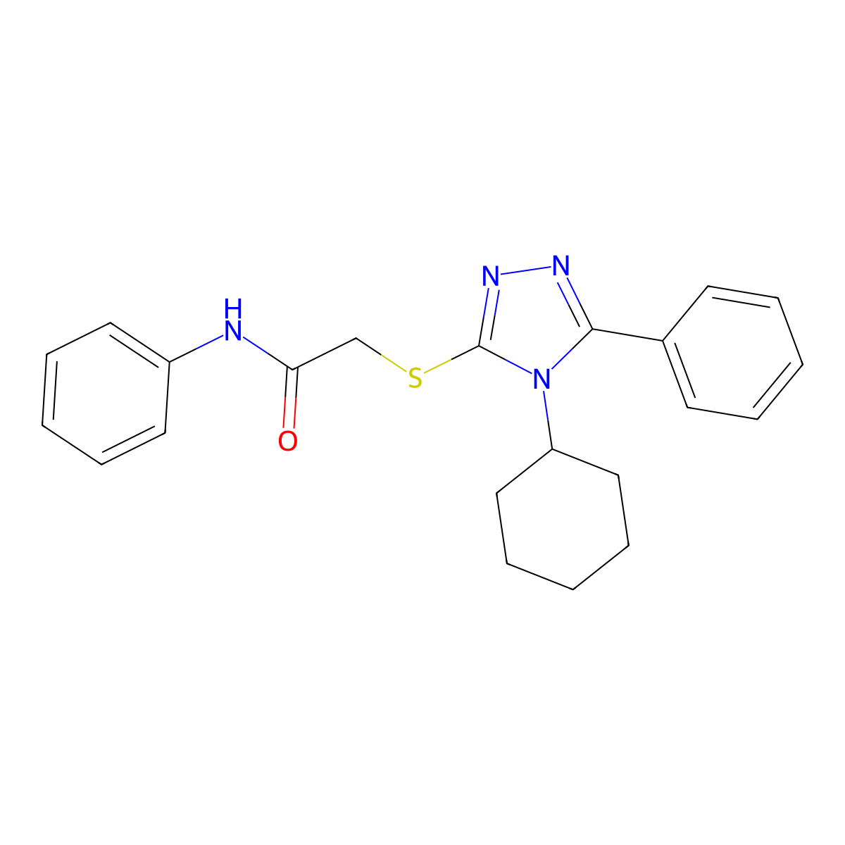 2-[(4-cyclohexyl-5-phenyl-4H-1,2,4-triazol-3-yl)sulfanyl]-N-phenylacetamide molecular structure, CAS 586989-37-9