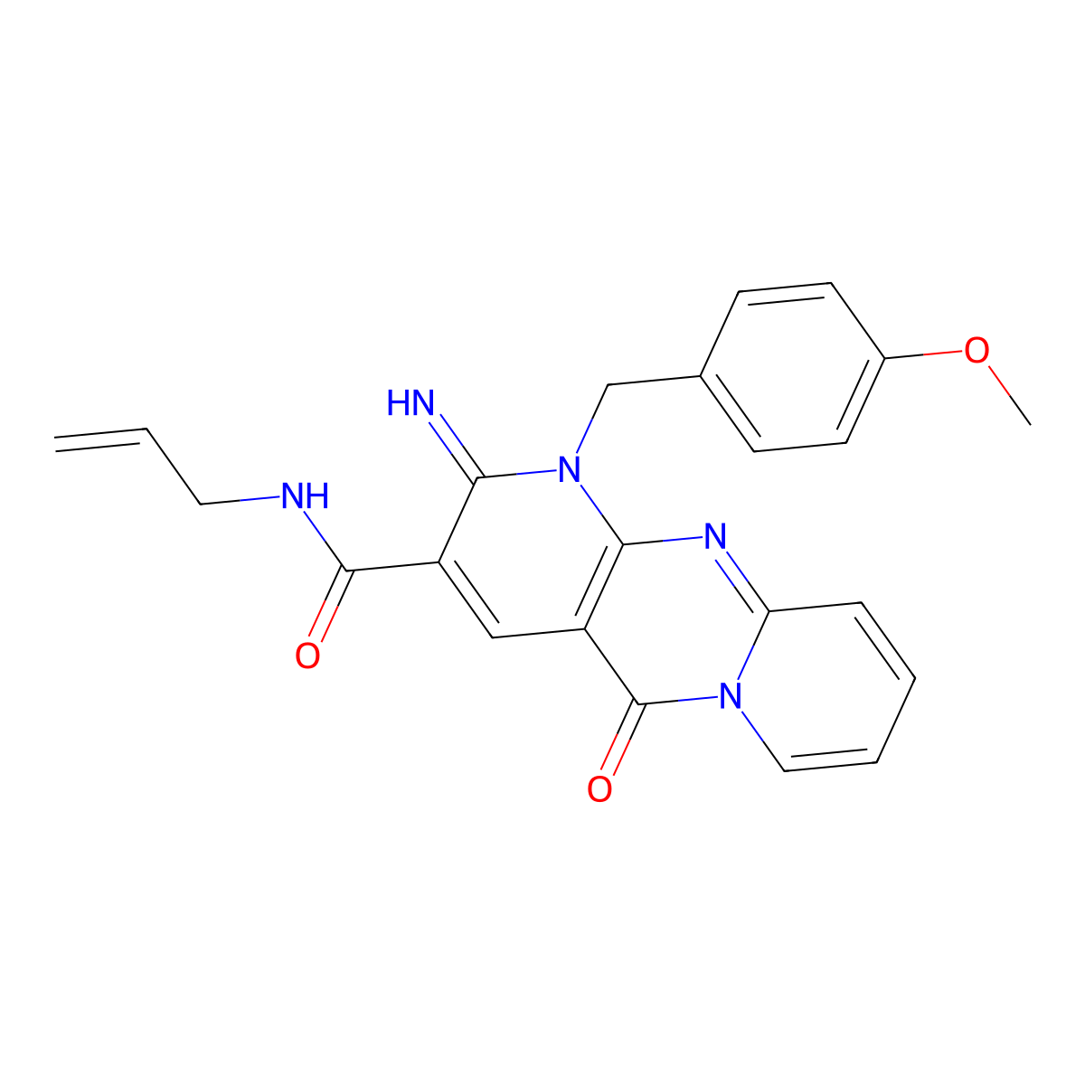 N~3~-allyl-2-imino-1-(4-methoxybenzyl)-5-oxo-1,5-dihydro-2H-dipyrido[1,2-a:2,3-d]pyrimidine-3-carboxamide molecular structure, CAS 586989-42-6