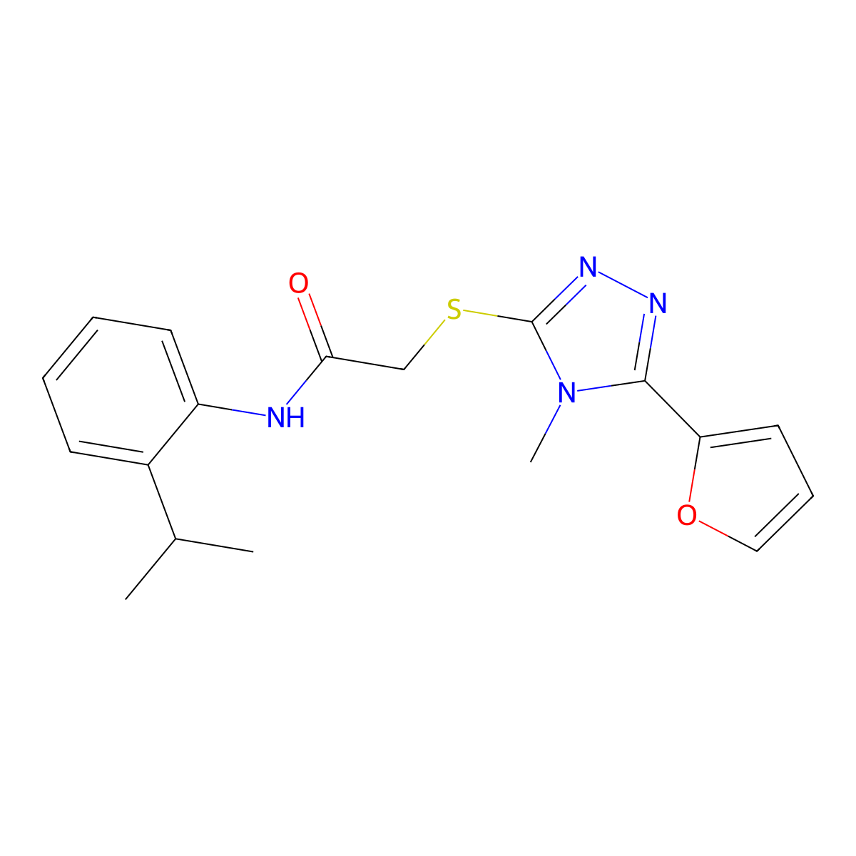 2-{[5-(furan-2-yl)-4-methyl-4H-1,2,4-triazol-3-yl]sulfanyl}-N-[2-(propan-2-yl)phenyl]acetamide molecular structure, CAS 586989-51-7