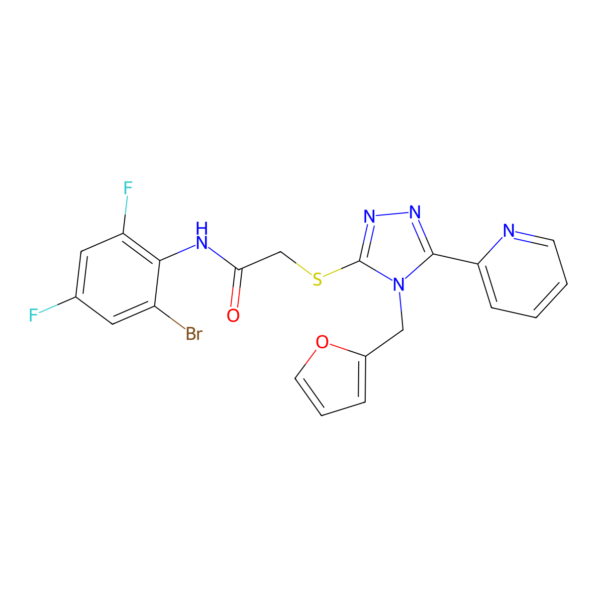 N-(2-bromo-4,6-difluorophenyl)-2-{[4-(furan-2-ylmethyl)-5-(pyridin-2-yl)-4H-1,2,4-triazol-3-yl]sulfanyl}acetamide molecular structure, CAS 586989-58-4