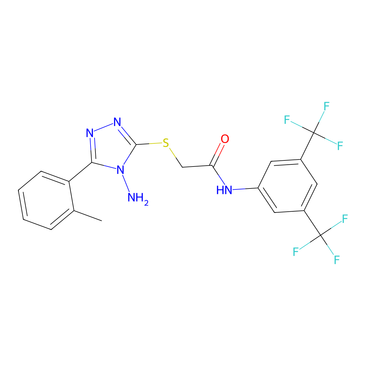 2-{[4-amino-5-(2-methylphenyl)-4H-1,2,4-triazol-3-yl]sulfanyl}-N-[3,5-bis(trifluoromethyl)phenyl]acetamide molecular structure, CAS 586989-94-8