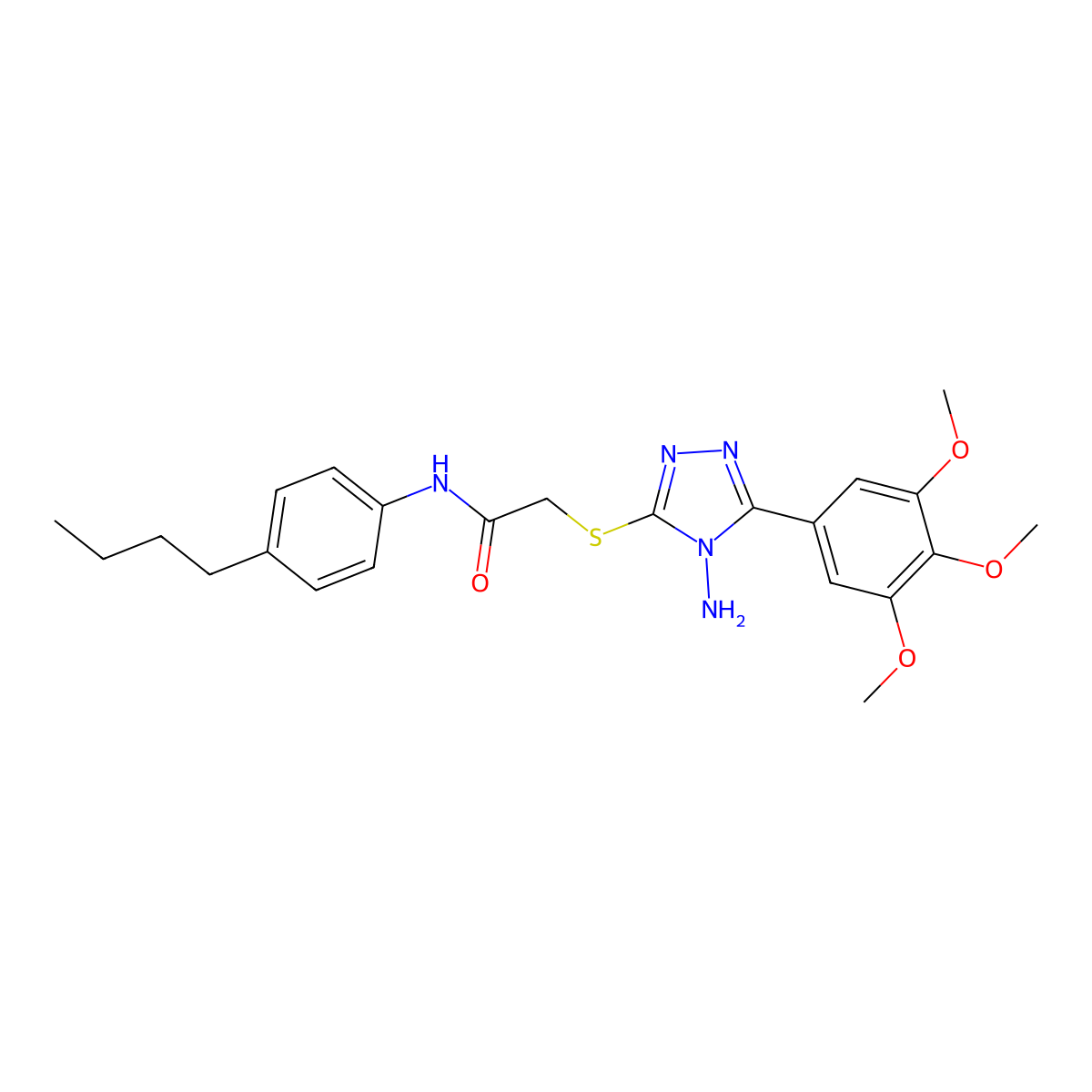 2-[4-amino-5-(3,4,5-trimethoxyphenyl)(1,2,4-triazol-3-ylthio)]-N-(4-butylpheny l)acetamide molecular structure, CAS 586990-30-9