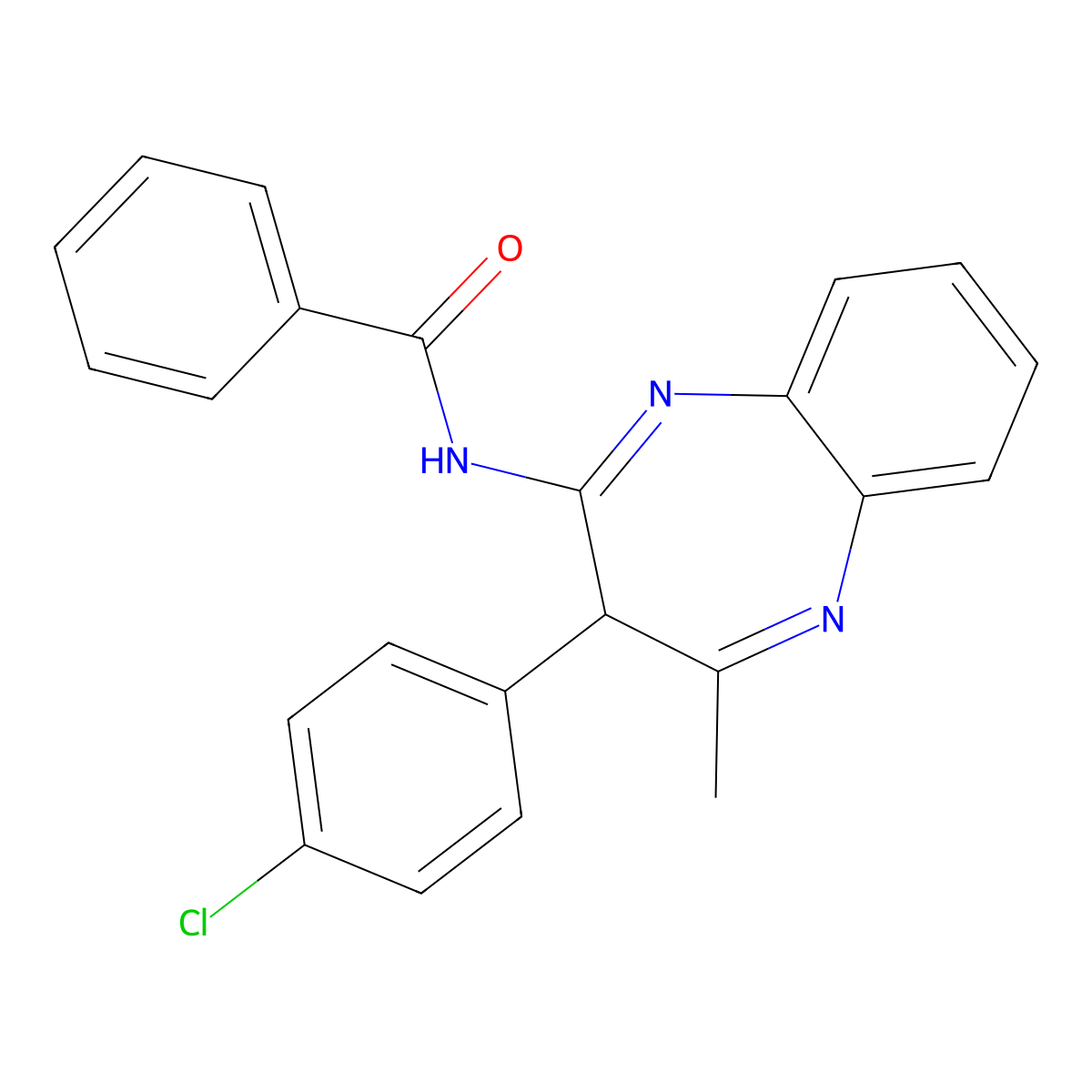N-[3-(4-chlorophenyl)-2-methyl-3H-1,5-benzodiazepin-4-yl]benzamide molecular structure, CAS 586990-50-3