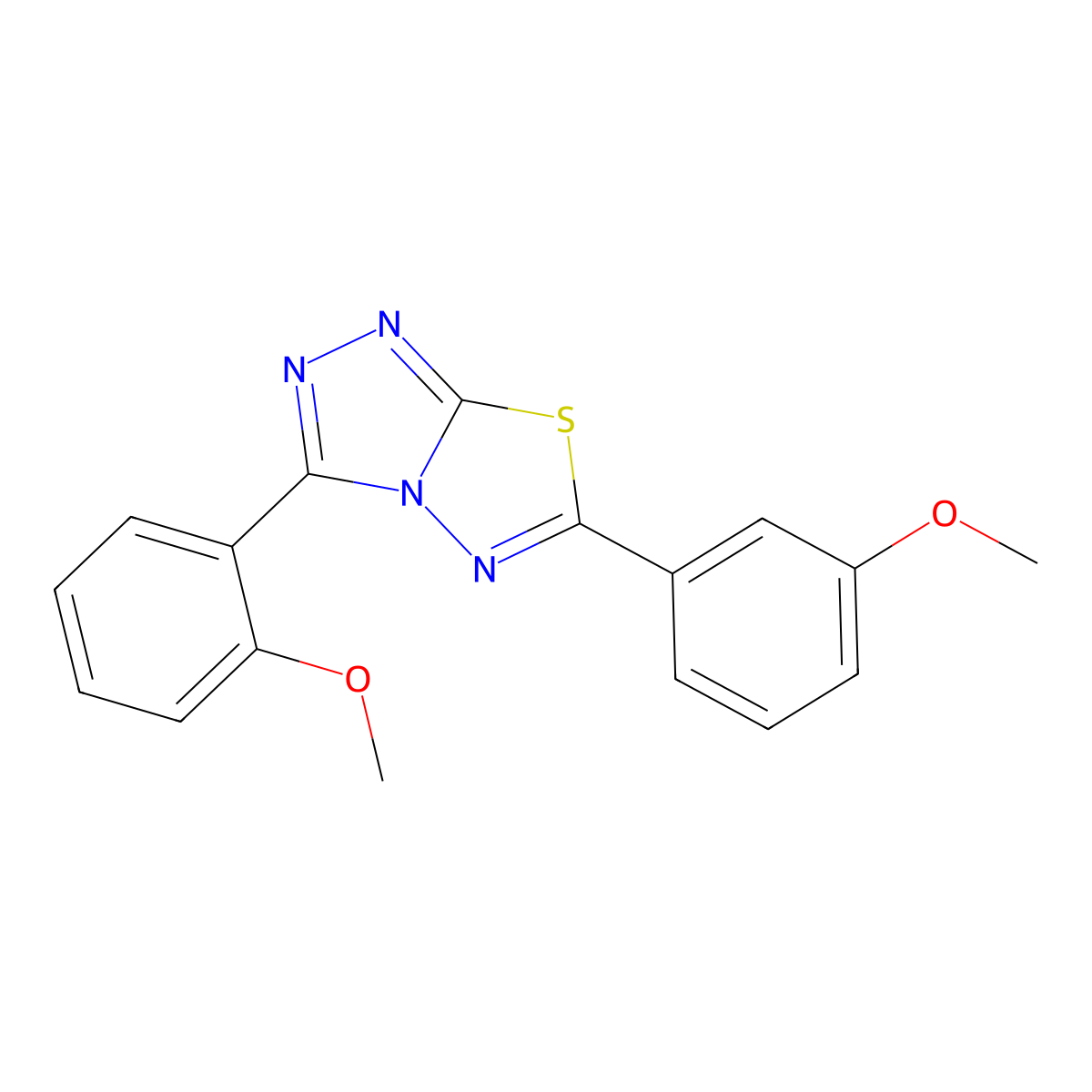 3-(2-Methoxyphenyl)-6-(3-methoxyphenyl)-[1,2,4]triazolo[3,4-b][1,3,4]thiadiazole molecular structure, CAS 586990-65-0