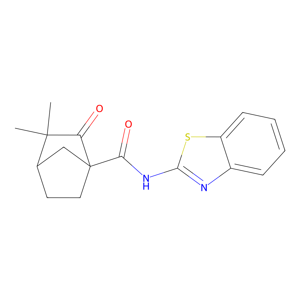 N-(1,3-benzothiazol-2-yl)-2,2-dimethyl-3-oxobicyclo[2.2.1]heptane-4-carboxamide molecular structure, CAS 586991-08-4