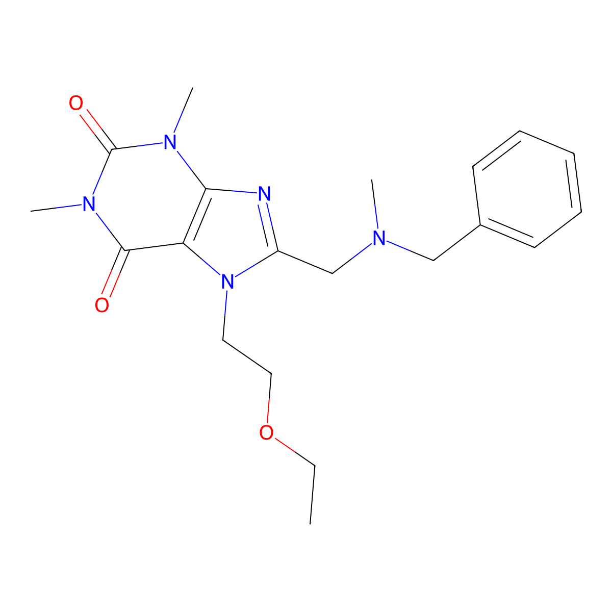 8-{[benzyl(methyl)amino]methyl}-7-(2-ethoxyethyl)-1,3-dimethyl-3,7-dihydro-1H-purine-2,6-dione molecular structure, CAS 586991-17-5