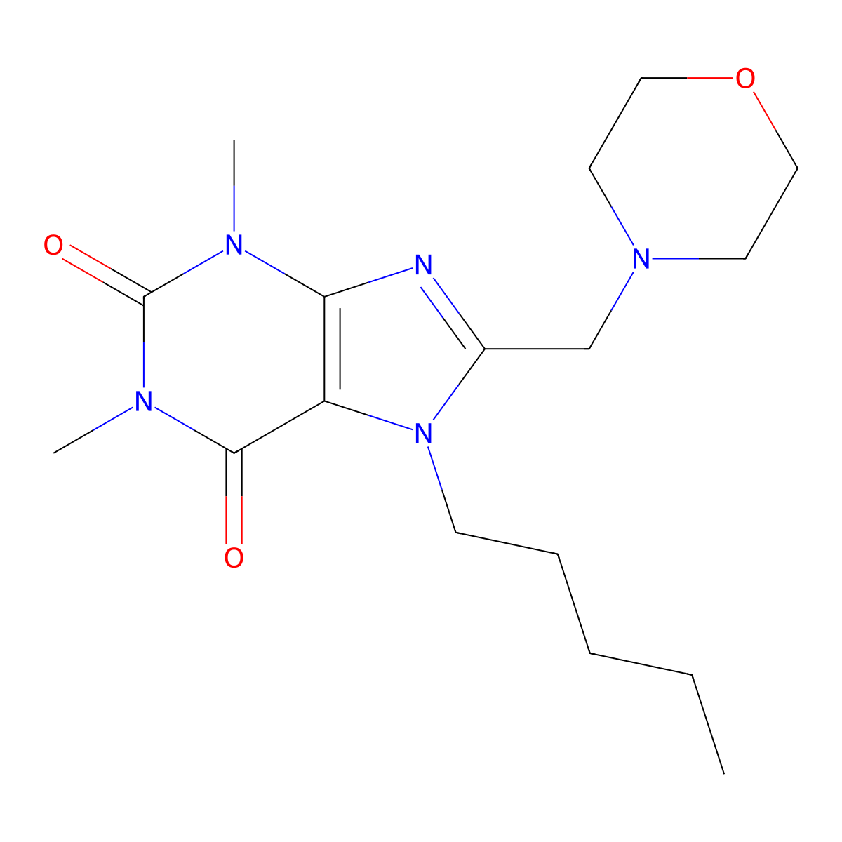 1,3-dimethyl-8-(morpholin-4-ylmethyl)-7-pentyl-3,7-dihydro-1H-purine-2,6-dione molecular structure, CAS 586991-62-0