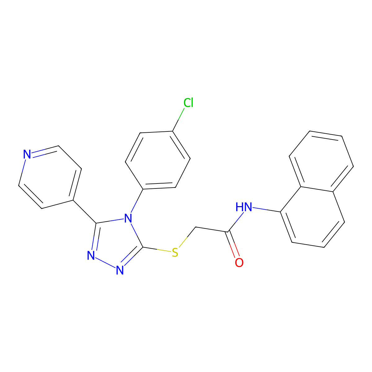 2-{[4-(4-Chlorophenyl)-5-(4-pyridinyl)-4H-1,2,4-triazol-3-YL]sulfanyl}-N-(1-naphthyl)acetamide molecular structure, CAS 586991-76-6