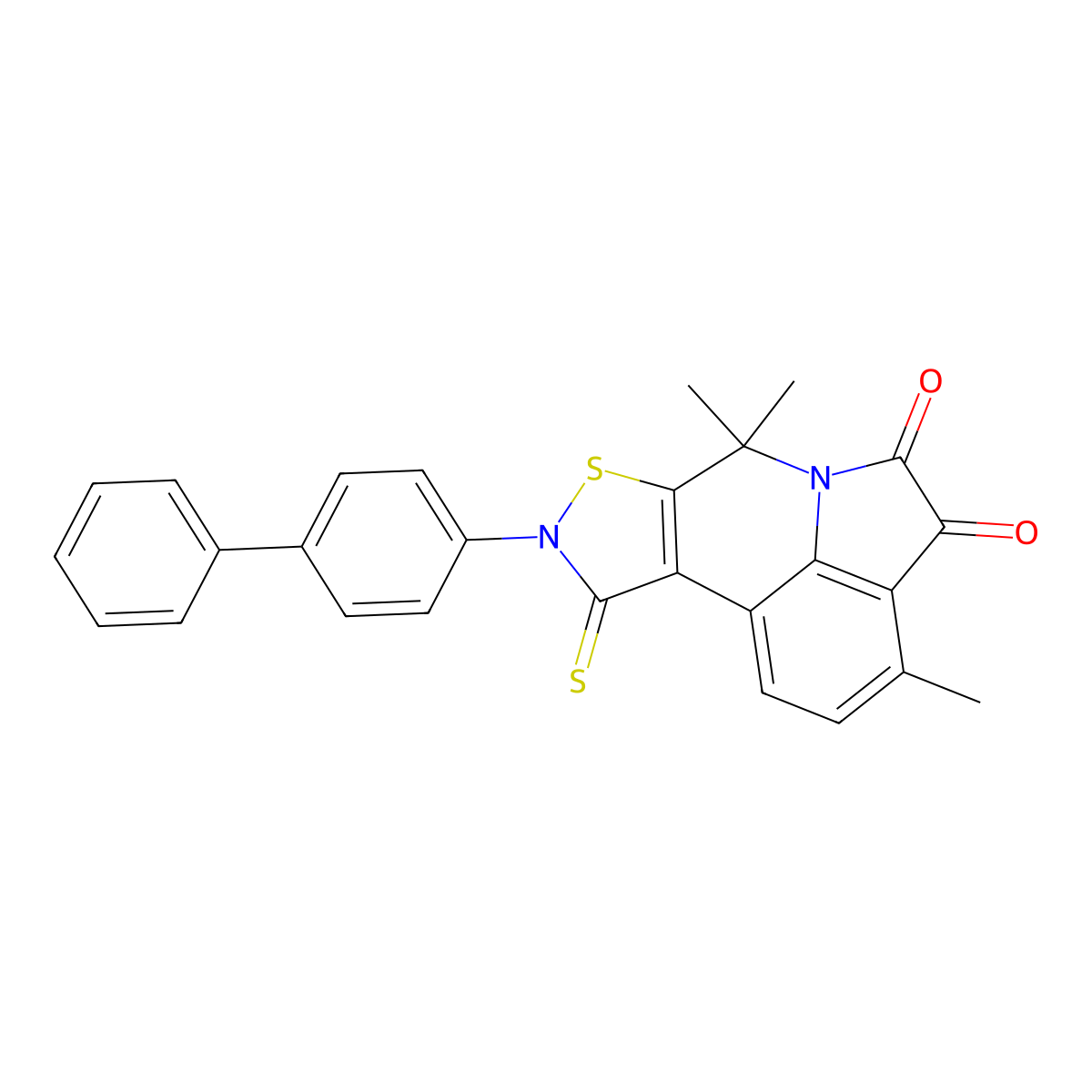 9-(biphenyl-4-yl)-3,7,7-trimethyl-10-thioxo-9,10-dihydro-7H-pyrrolo[3,2,1-ij][1,2]thiazolo[5,4-c]quinoline-4,5-dione molecular structure, CAS 586991-78-8