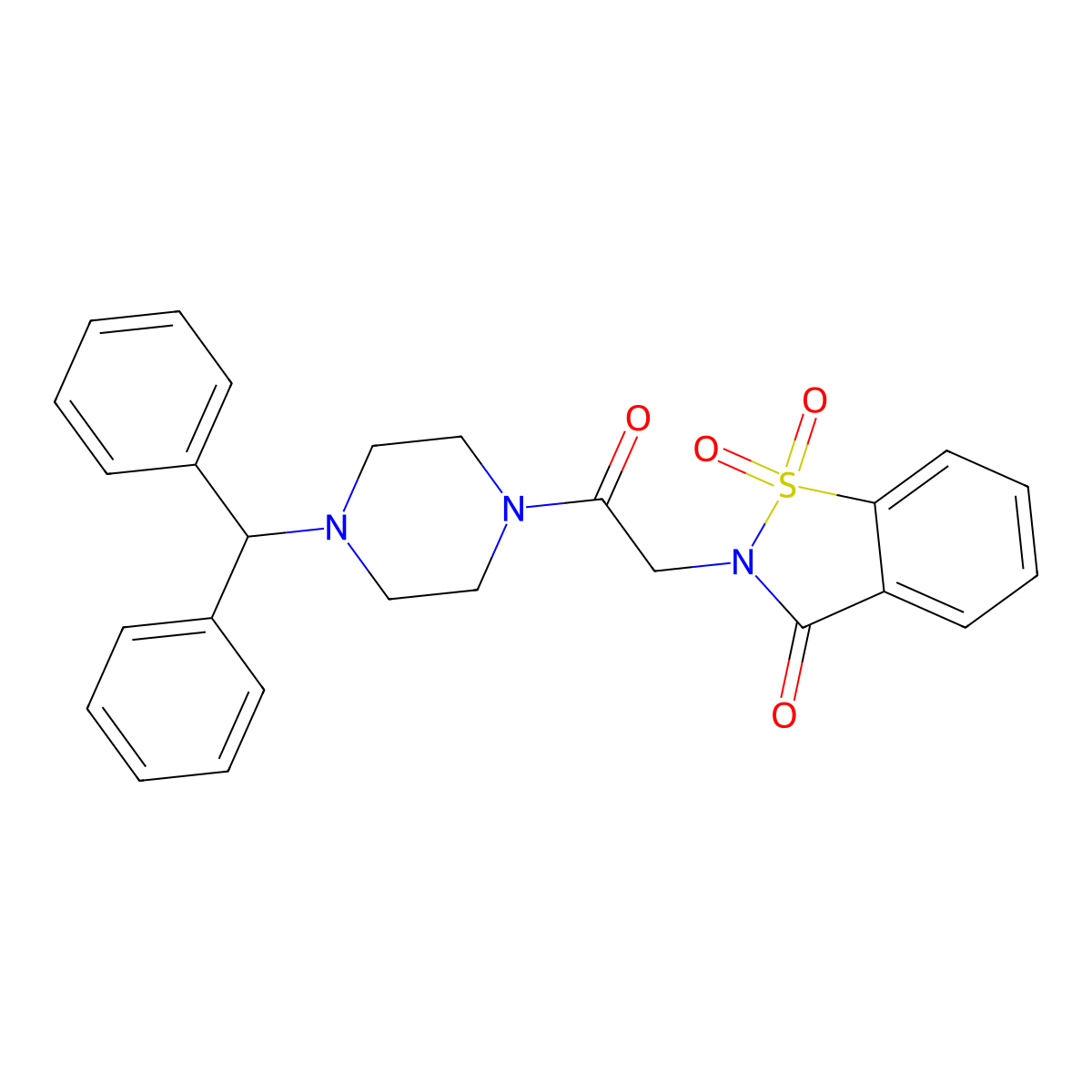 2-[2-(4-Benzhydrylpiperazin-1-yl)-2-oxoethyl]-1,1-dioxo-1,2-benzothiazol-3-one molecular structure, CAS 586991-85-7