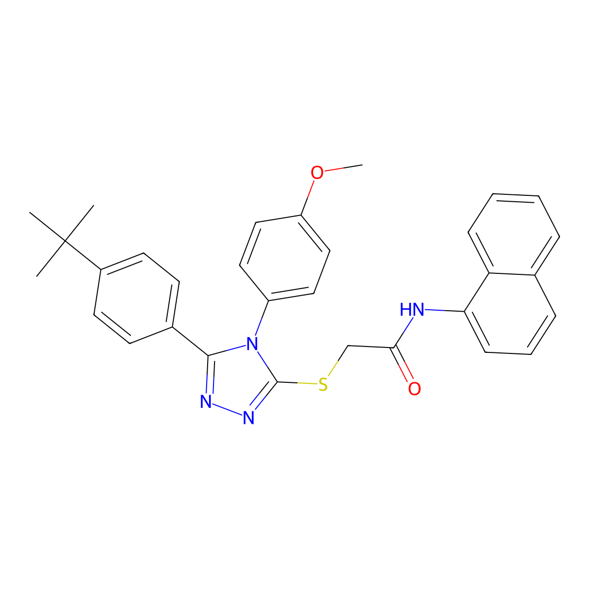 2-{[5-(4-tert-butylphenyl)-4-(4-methoxyphenyl)-4H-1,2,4-triazol-3-yl]sulfanyl}-N-(naphthalen-1-yl)acetamide molecular structure, CAS 586991-92-6
