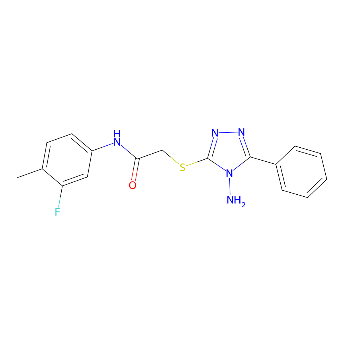 2-[(4-amino-5-phenyl-4H-1,2,4-triazol-3-yl)sulfanyl]-N-(3-fluoro-4-methylphenyl)acetamide molecular structure, CAS 586992-00-9