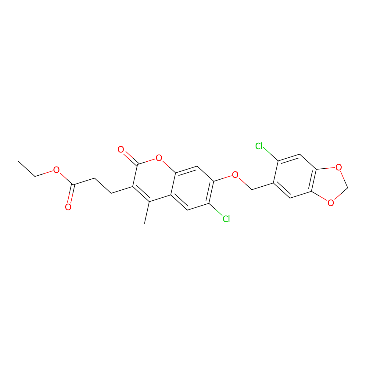 ethyl 3-{6-chloro-7-[(6-chloro-1,3-benzodioxol-5-yl)methoxy]-4-methyl-2-oxo-2H-chromen-3-yl}propanoate molecular structure, CAS 586992-06-5