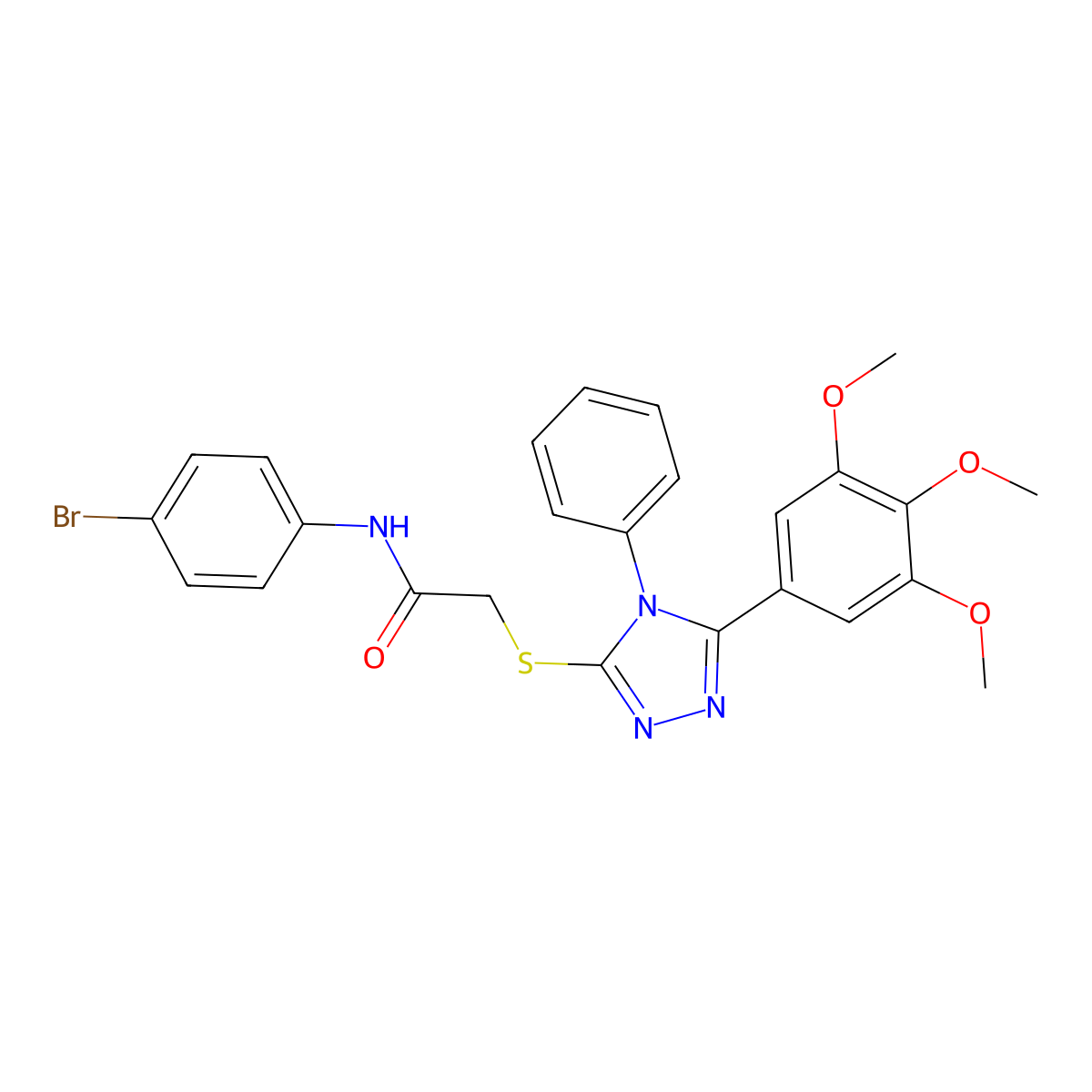 N-(4-bromophenyl)-2-[[4-phenyl-5-(3,4,5-trimethoxyphenyl)-1,2,4-triazol-3-yl]sulfanyl]acetamide molecular structure, CAS 586992-17-8