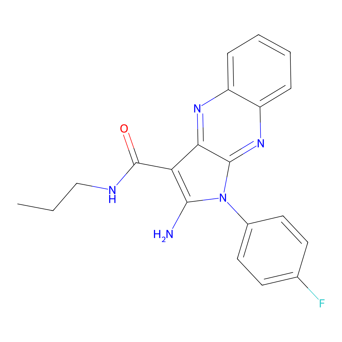 2-amino-1-(4-fluorophenyl)-N-propyl-1H-pyrrolo[2,3-b]quinoxaline-3-carboxamide molecular structure, CAS 586992-27-0