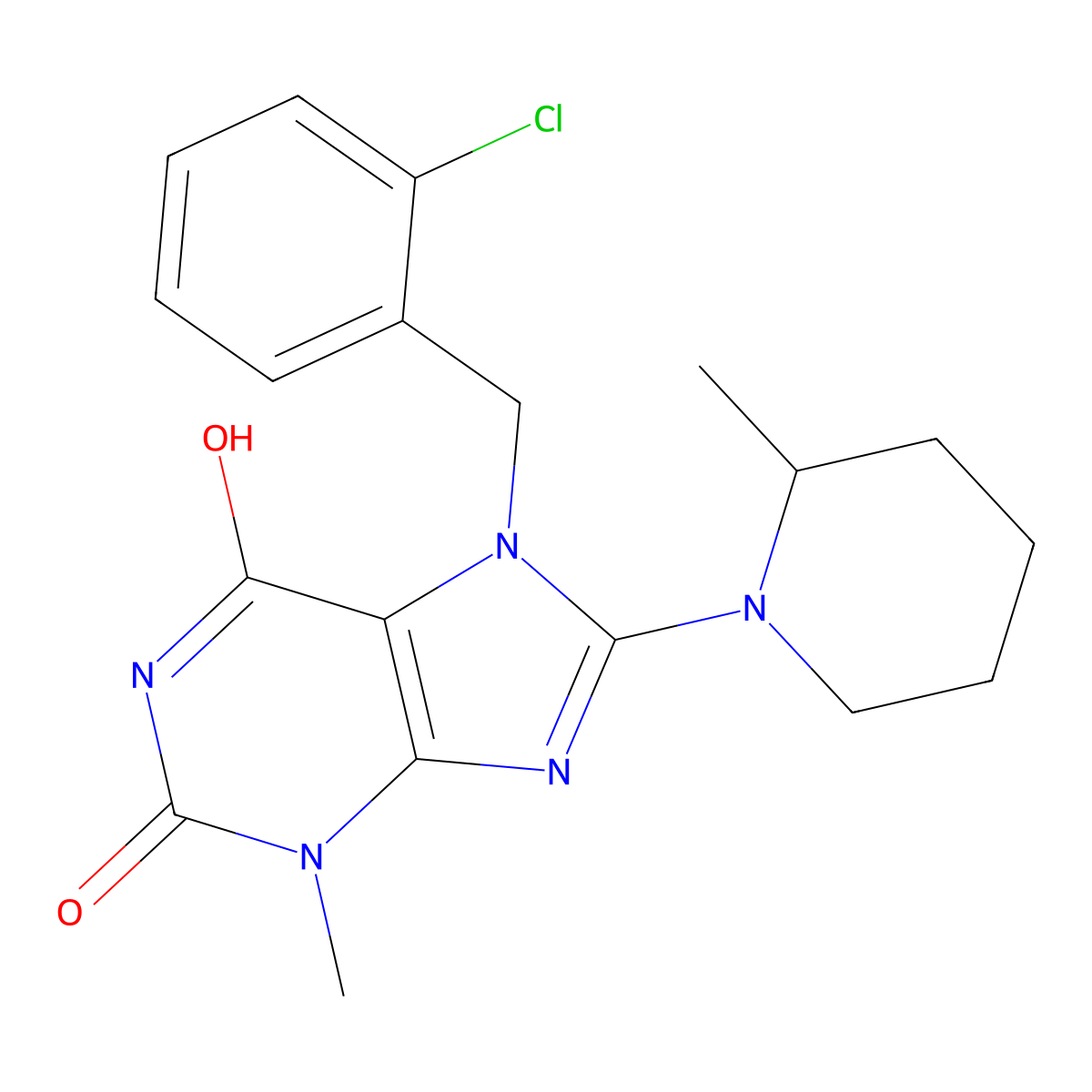 7-(2-chlorobenzyl)-3-methyl-8-(2-methylpiperidin-1-yl)-1H-purine-2,6(3H,7H)-dione molecular structure, CAS 586992-37-2