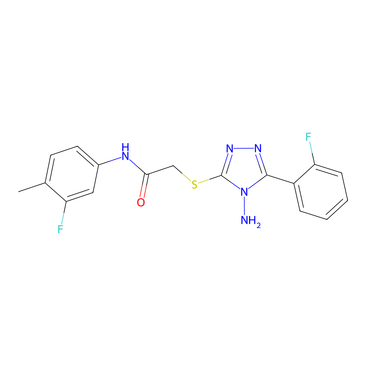 2-{[4-amino-5-(2-fluorophenyl)-4H-1,2,4-triazol-3-yl]sulfanyl}-N-(3-fluoro-4-methylphenyl)acetamide molecular structure, CAS 586992-45-2