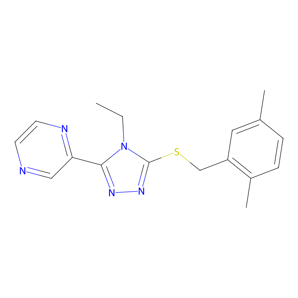 2-(5-((2,5-Dimethylbenzyl)thio)-4-ethyl-4H-1,2,4-triazol-3-YL)pyrazine molecular structure, CAS 586992-51-0