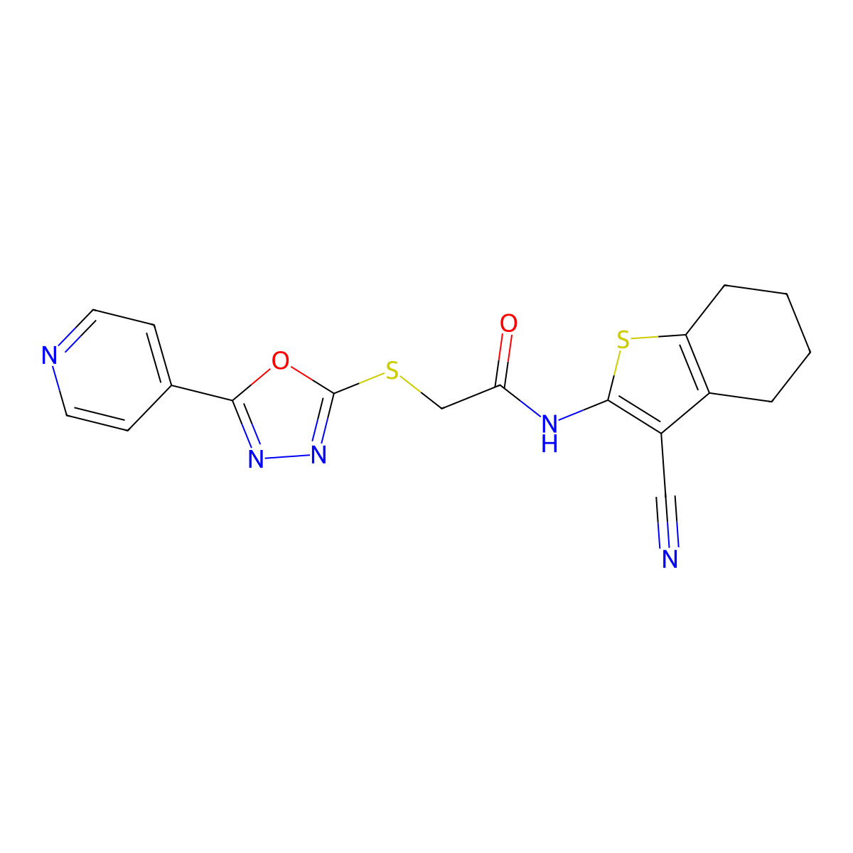 N-(3-cyano-4,5,6,7-tetrahydro-1-benzothiophen-2-yl)-2-{[5-(pyridin-4-yl)-1,3,4-oxadiazol-2-yl]sulfanyl}acetamide molecular structure, CAS 586992-54-3