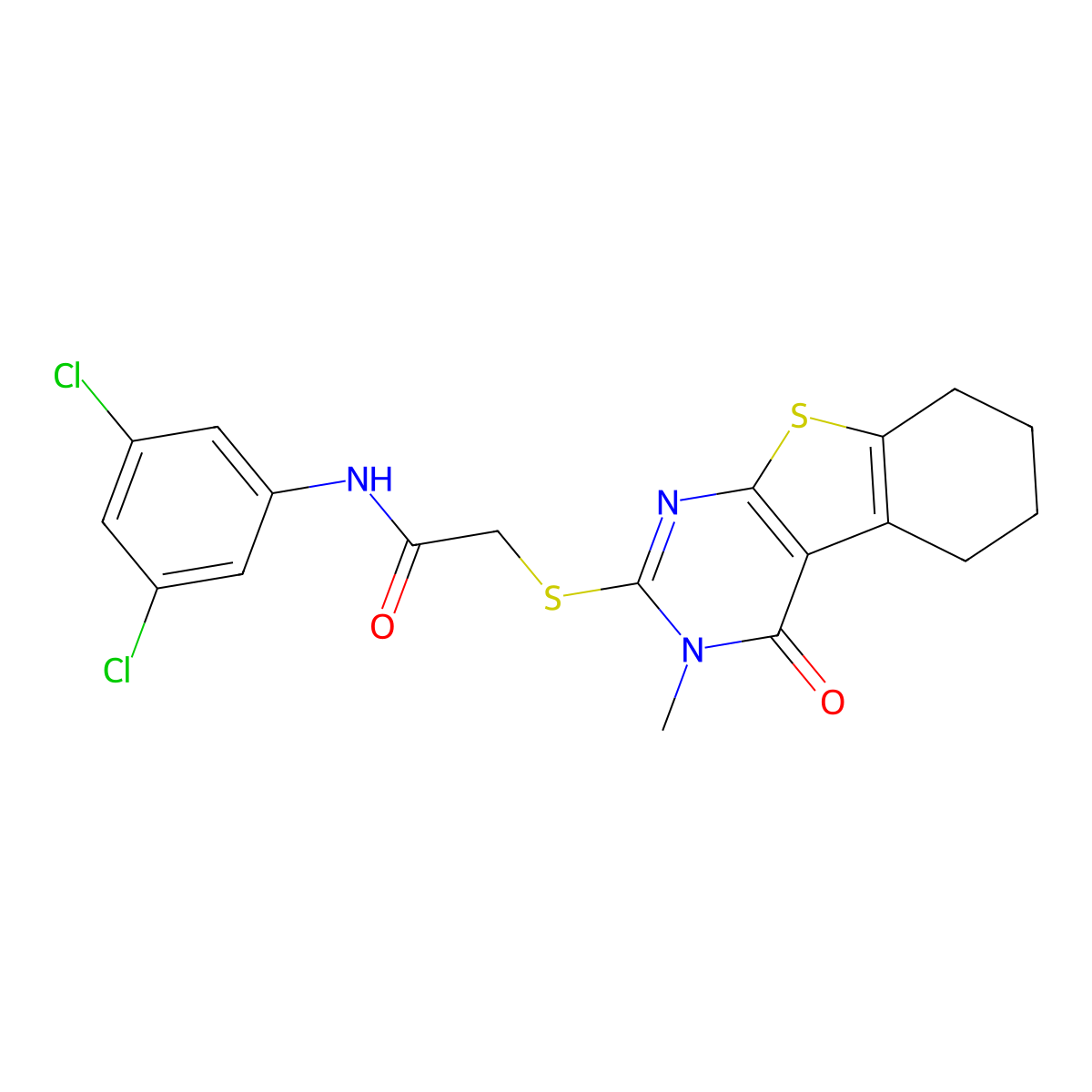 N-(3,5-dichlorophenyl)-2-[(3-methyl-4-oxo-3,4,5,6,7,8-hexahydro[1]benzothieno[2,3-d]pyrimidin-2-yl)sulfanyl]acetamide molecular structure, CAS 586992-58-7