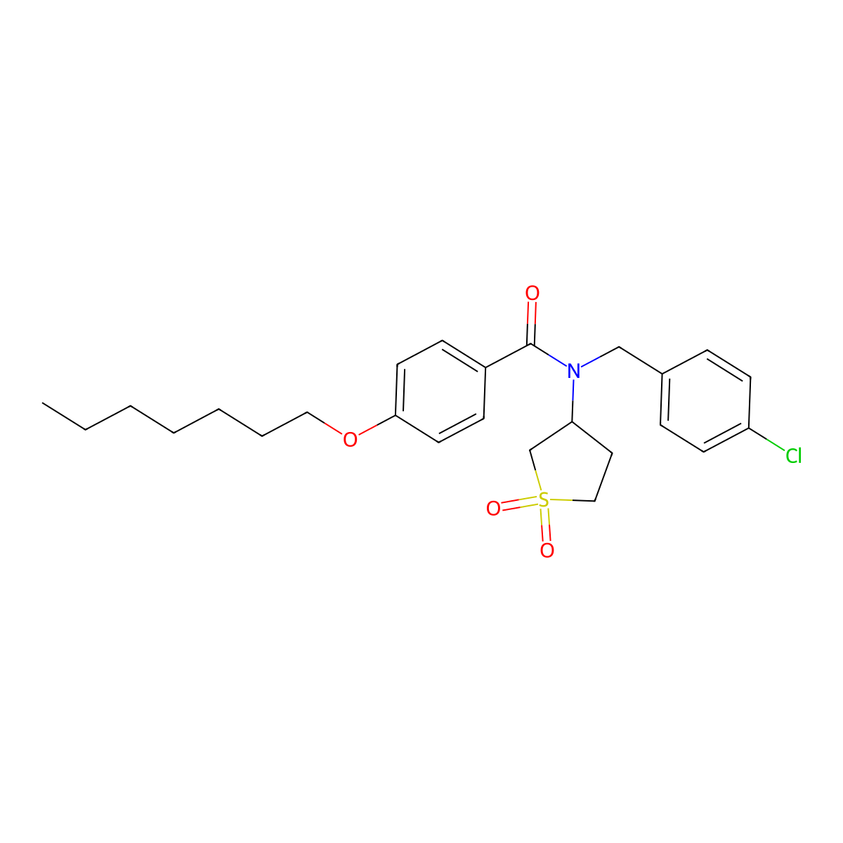 N-(4-chlorobenzyl)-N-(1,1-dioxidotetrahydrothiophen-3-yl)-4-(heptyloxy)benzamide molecular structure, CAS 586992-59-8