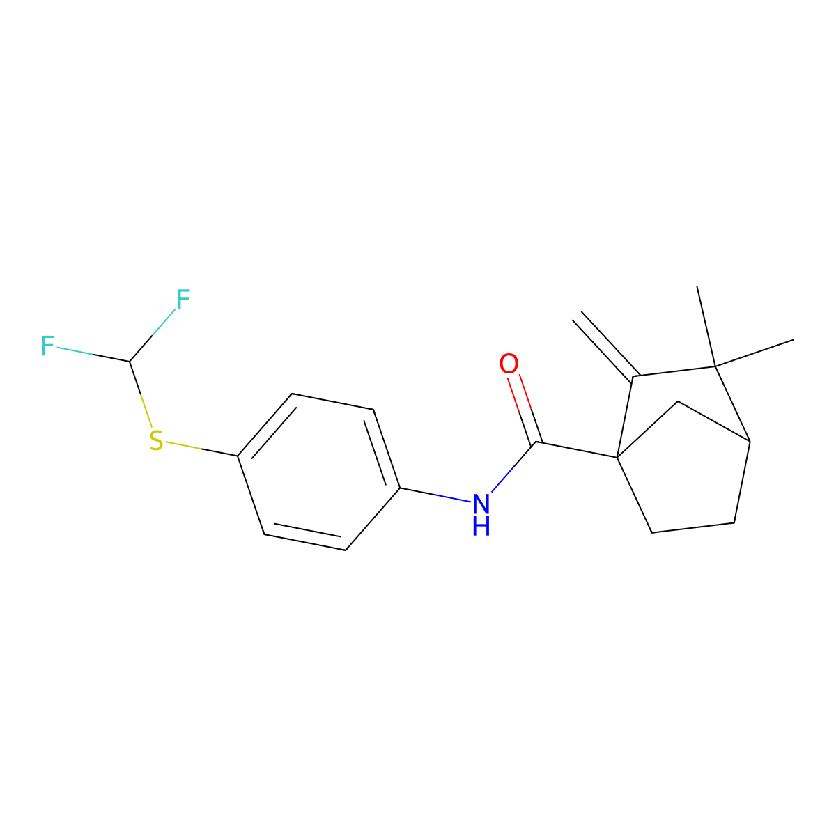 N-{4-[(difluoromethyl)sulfanyl]phenyl}-3,3-dimethyl-2-methylenebicyclo[2.2.1]heptane-1-carboxamide molecular structure, CAS 586992-79-2