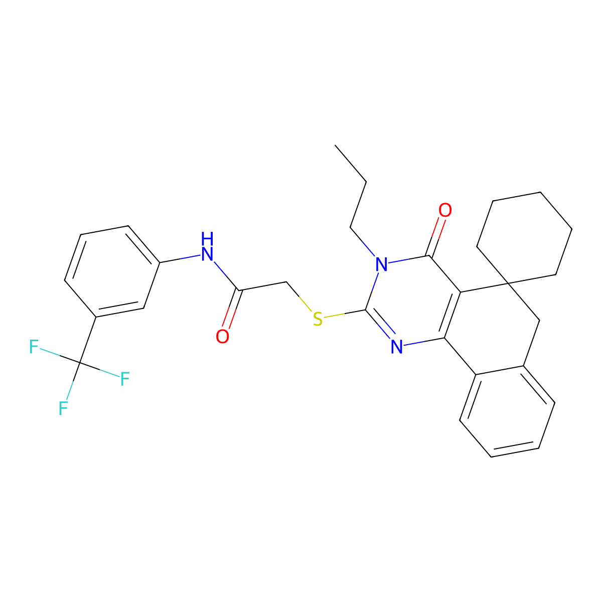 2-(4-oxo-3-propylspiro[6H-benzo[h]quinazoline-5,1'-cyclohexane]-2-yl)sulfanyl-N-[3-(trifluoromethyl)phenyl]acetamide molecular structure, CAS 586992-81-6