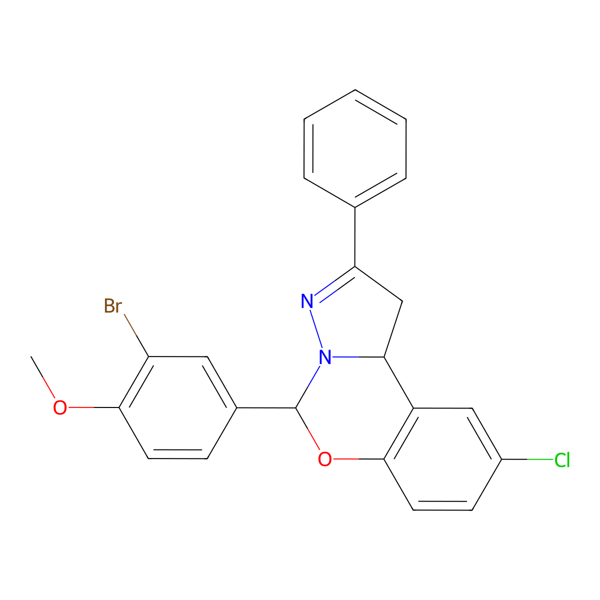 5-(3-Bromo-4-methoxyphenyl)-9-chloro-2-phenyl-1,10b-dihydropyrazolo[1,5-c][1,3]benzoxazine molecular structure, CAS 586992-86-1