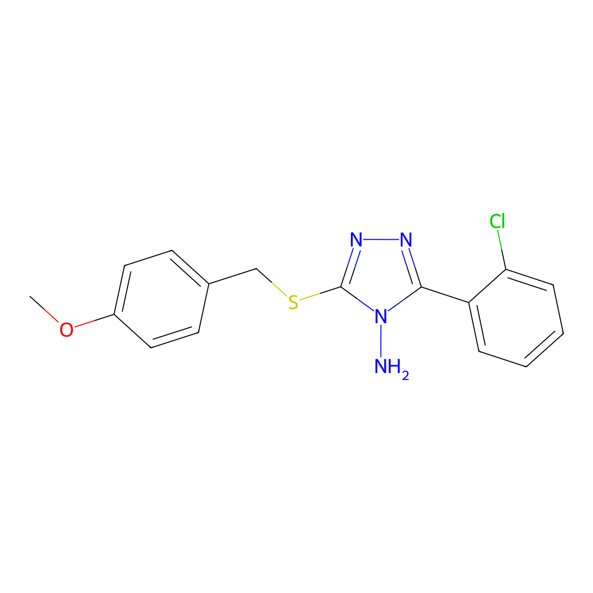3-(2-Chlorophenyl)-5-[(4-methoxyphenyl)methylthio]-1,2,4-triazole-4-ylamine molecular structure, CAS 586992-87-2