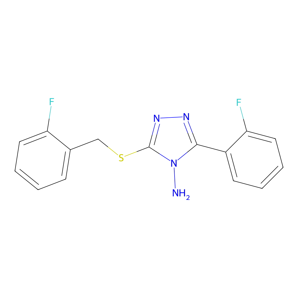 3-(2-Fluorophenyl)-5-[(2-fluorophenyl)methylthio]-1,2,4-triazole-4-ylamine molecular structure, CAS 586993-11-5