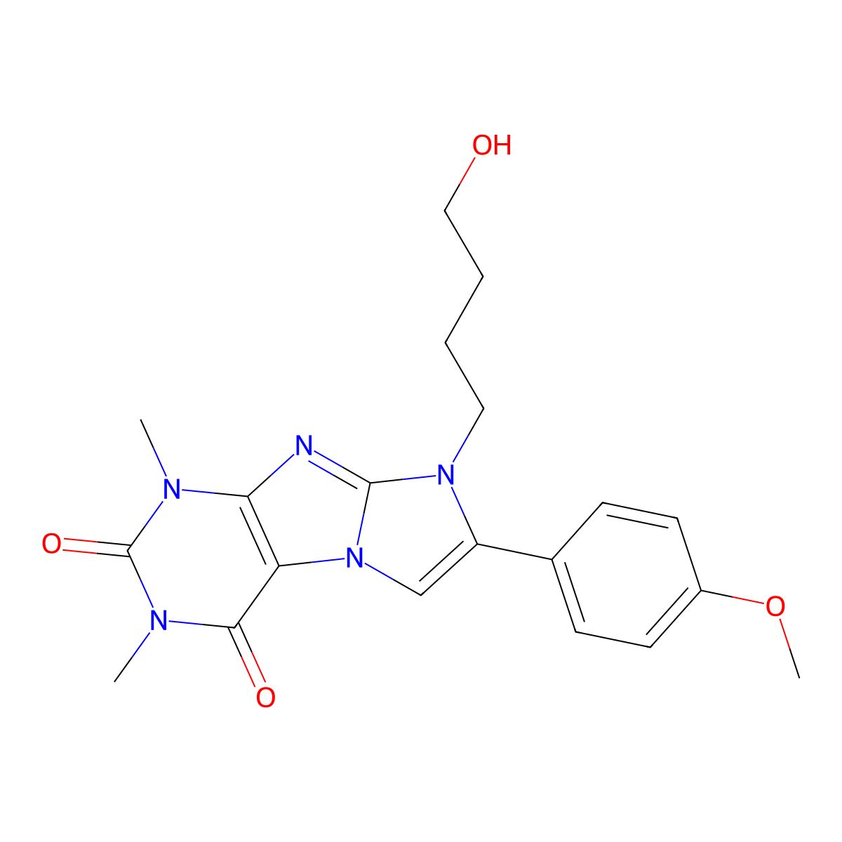 6-(4-Hydroxybutyl)-7-(4-methoxyphenyl)-2,4-dimethylpurino[7,8-a]imidazole-1,3-dione molecular structure, CAS 586993-15-9